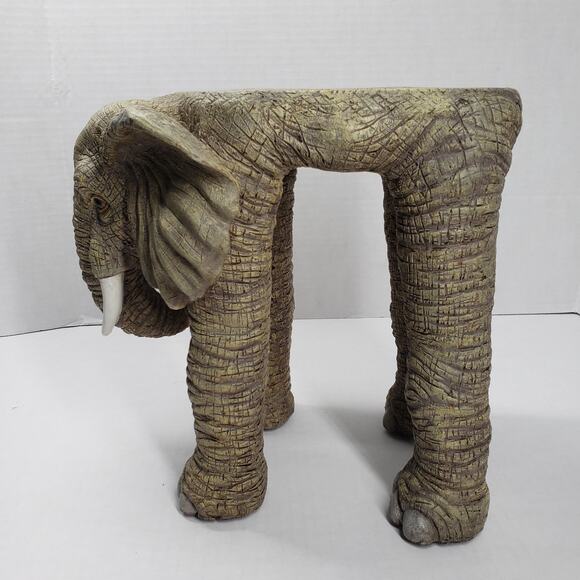 Vintage African Resin Elephant 11" Gray Plant Stand Table Statue Garden Bohemian - Picture 5 of 16